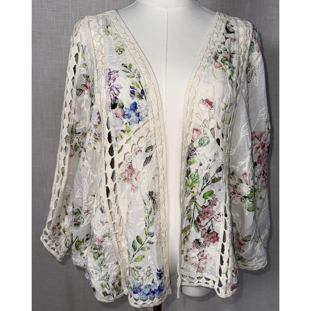 Anthropologie Lace Inset Kimono One Size Floral Boho Festival Cottage Fairy